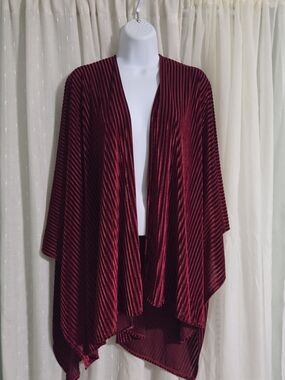 Collectioneighteen Velvet Striped Open Front Drape Cardigan - Deep Burgundy
